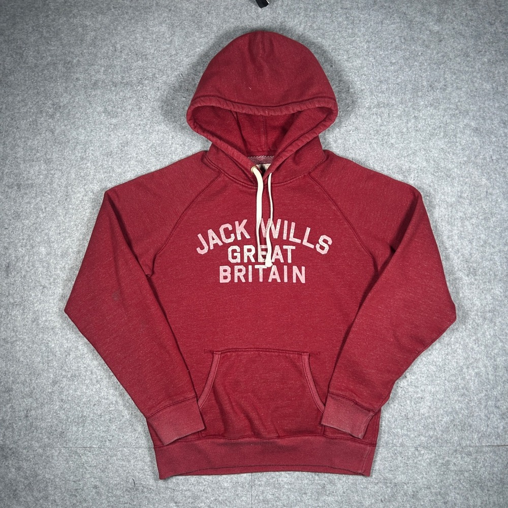 Jack Wills Hoodie Mens L Red Great Britain Graphic Pullover Preppy British Sport